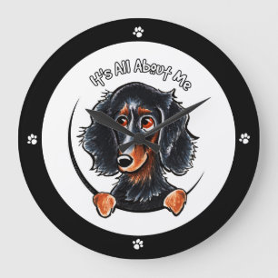 Reloj Redondo Grande Moreno de pelo largo IAAM del negro del Dachshund