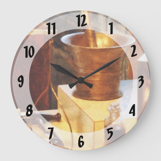 Reloj Redondo Grande Mortero y maja de cobre amarillo (Anverso)