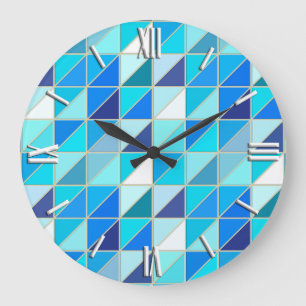 Reloj Redondo Grande Mosaic Tiles - Shades of blue and white