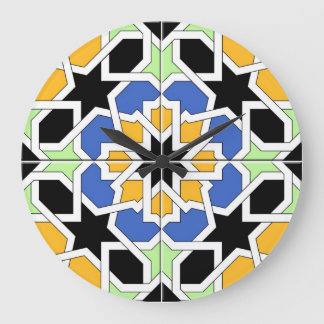 Reloj Redondo Grande Mosaico 02 de azulejo marroquí azul y negro en