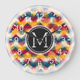 Reloj Redondo Grande Mosaico colorido Monograma moderno #6