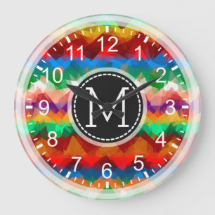 Reloj Redondo Grande Mosaico colorido Monograma moderno #7
