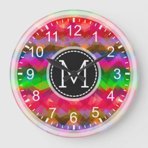 Reloj Redondo Grande Mosaico colorido Monograma moderno #9