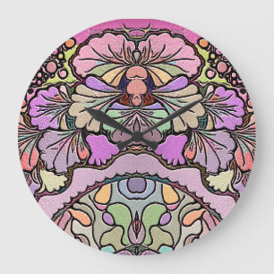 Reloj Redondo Grande Mosaico de flores pansy rosa floral elegante
