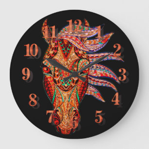 Reloj Redondo Grande Mosaico de joyas de caballo colorido cowgirl eques