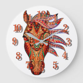 Reloj Redondo Grande Mosaico de joyas de caballo colorido cowgirl eques
