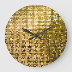 Reloj Redondo Grande Mosaico de Oro: Textura de mosaicos cuadrados.