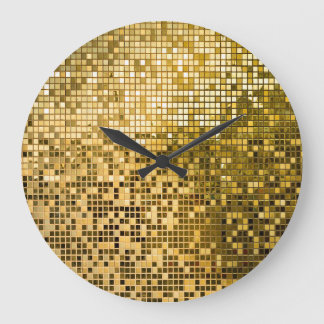 Reloj Redondo Grande Mosaico de Oro: Textura de mosaicos cuadrados.