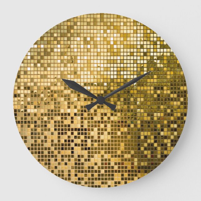Reloj Redondo Grande Mosaico de Oro: Textura de mosaicos cuadrados. (Anverso)