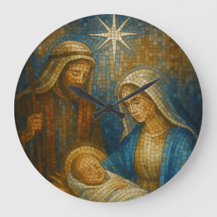 Reloj Redondo Grande Mosaico de vidrio tintado de la Natividad   Sagrad