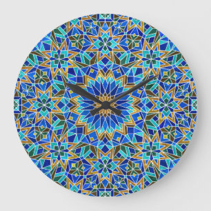 Reloj Redondo Grande Mosaico Marroquí: Diseño árabe sin foco