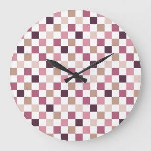 Reloj Redondo Grande Mosaico Minimalista Cuadrado de Morado y Marrón