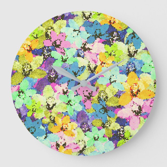 Reloj Redondo Grande Mosaico Orquídeo Múltiple, (Anverso)