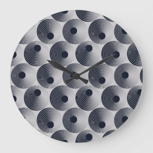 Reloj Redondo Grande Mosaico plateado-negro: textura de anillos concént