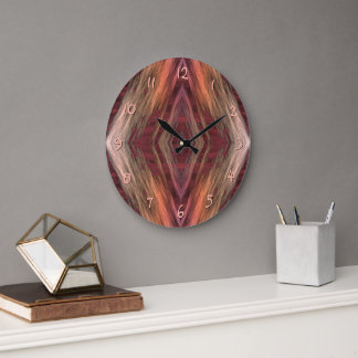 Reloj Redondo Grande Mosaico Rústico Patrón de Cabaña Nativa Americana 