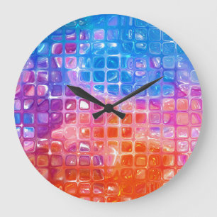 Reloj Redondo Grande Mosaico vibrante: fondo abstracto multicolor