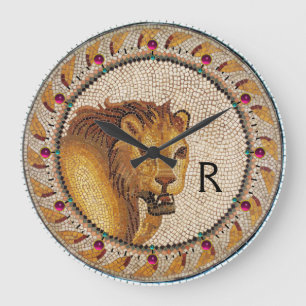 RELOJ REDONDO GRANDE MOSAICOS ROMANOS ANTIGUOS / MONOGRAM DE LION