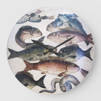 RELOJ REDONDO GRANDE MOSAICOS ROMANOS ANTIGUOS, PESCADOS, ESCENA DE LA