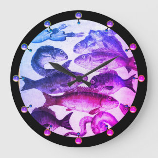 RELOJ REDONDO GRANDE MOSAICOS ROMANOS ANTIGUOS, PESCADOS, VIDA MARÍTIMA