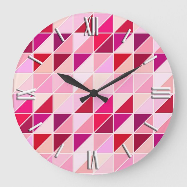 Reloj Redondo Grande Mosaicos - rosa, melocotón y burdeos (Anverso)