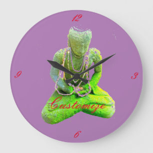 Reloj Redondo Grande Mossy Green Buddha Meditating Thunder_Cove