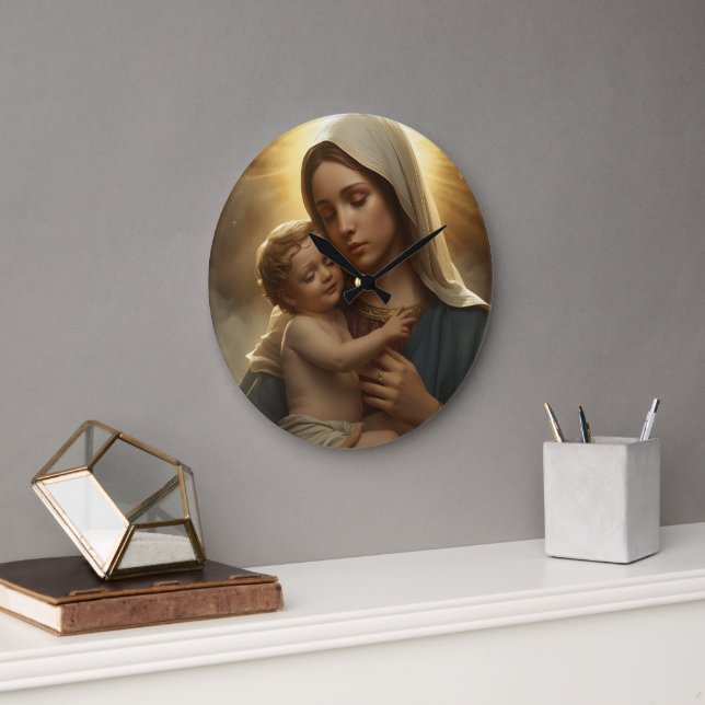 Reloj Redondo Grande Mother Mary and Baby Jesus Wall Clock (Oficina)