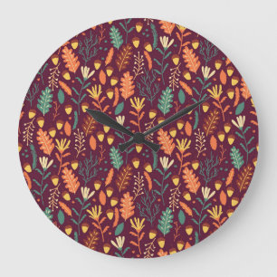 Reloj Redondo Grande Motif de cosecha de Naranja rojo de otoño