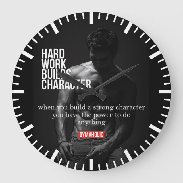 Reloj Redondo Grande Motivación de gimnasio y fitness - Construcción de (Anverso)