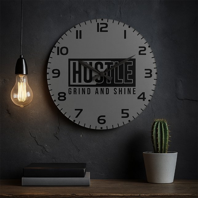 Reloj Redondo Grande Motivación de Hustle Grind y Shine (Subido por el creador)