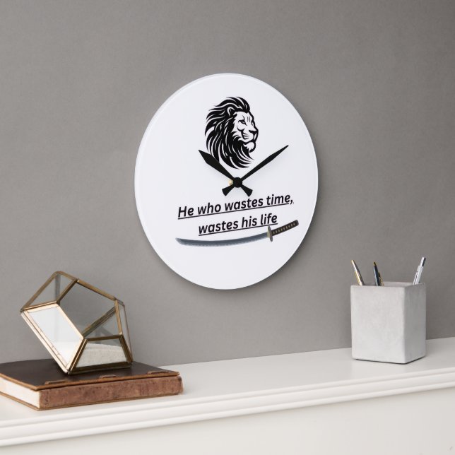 Reloj Redondo Grande Motivational Wall Clock – Time Is Precious Quote  (Oficina)