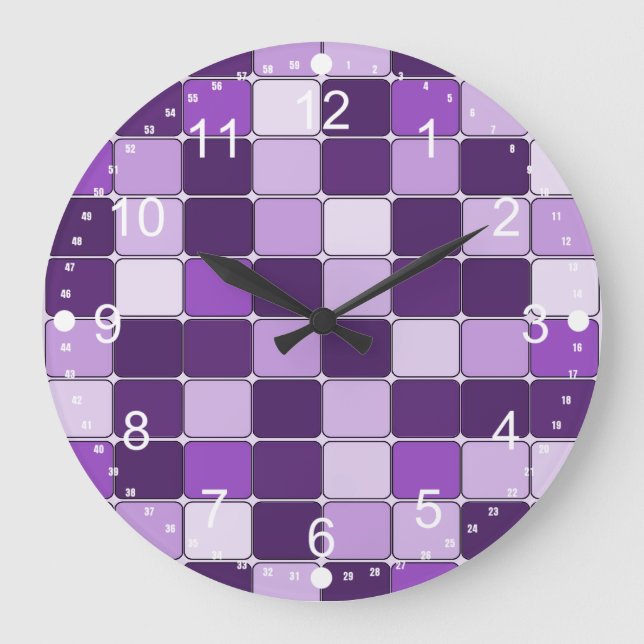 Reloj Redondo Grande Motivo de mosaico bonito Lavanda Lilac púrpura (Anverso)