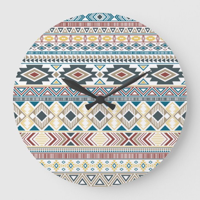 Reloj Redondo Grande Motivos tribales aztecos: diseño sin foco geométri (Anverso)