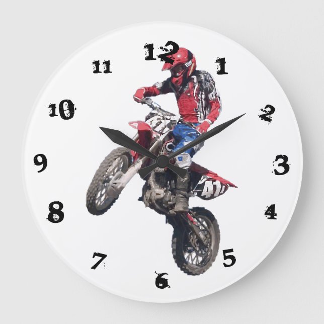 Reloj Redondo Grande Moto de tierra roja (Anverso)