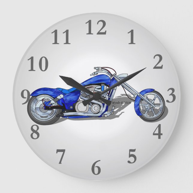 Reloj Redondo Grande Motocicleta 1 - Azul (Anverso)