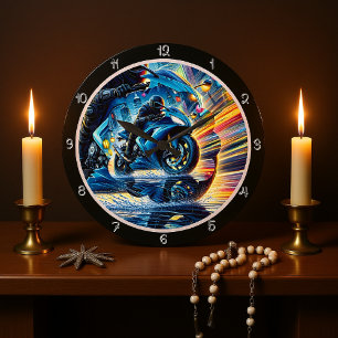 Reloj Redondo Grande Motocicleta en movimiento