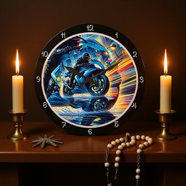 Reloj Redondo Grande Motocicleta en movimiento (Subido por el creador)
