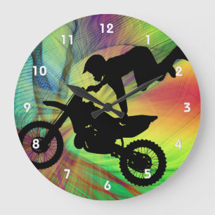Reloj Redondo Grande Motocrós en Web de araña psicodélico