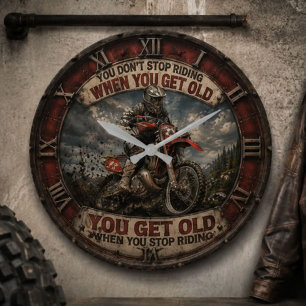 Reloj Redondo Grande Motocross Dirt Bike Rider Vintage Off-Road Garage 