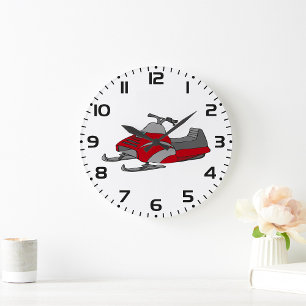 Reloj Redondo Grande Motonieve Roja y Gris