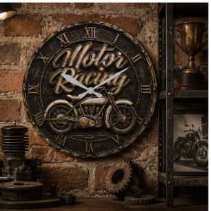Reloj Redondo Grande Motor Racing Vintage Motorcycle Garage Decor Retro
