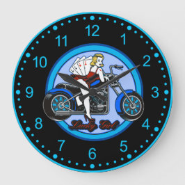 Reloj Redondo Grande Motorcicleta Pinup Babe Y Tarjetas