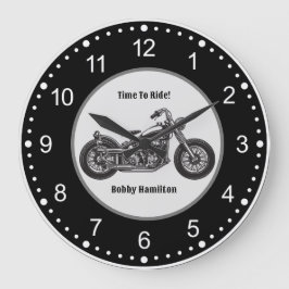 Reloj Redondo Grande Motorcycle Biker Nombre y mensaje personalizado