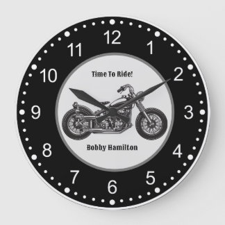 Reloj Redondo Grande Motorcycle Biker Nombre y mensaje personalizado