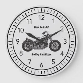 Reloj Redondo Grande Motorcycle Biker Nombre y mensaje personalizado