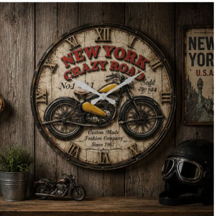 Reloj Redondo Grande Motorcycle Retro Garage Biker Decor Classic 