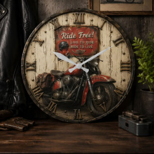 Reloj Redondo Grande  Motorcycle Vintage Biker Garage Decor Rustic