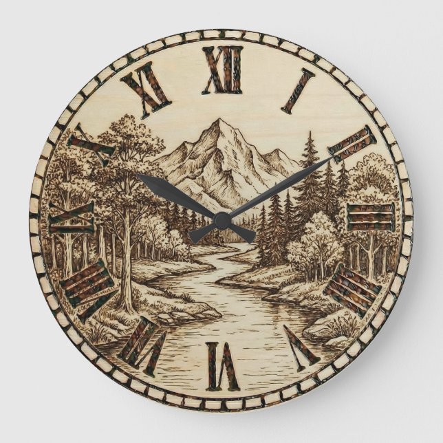 Reloj Redondo Grande  Mountain and River - Wall Clock (Anverso)