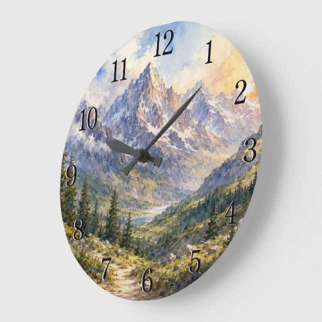Reloj Redondo Grande Mountain Landscape Wall Clock — Nature-Inspired De (Ángulo)