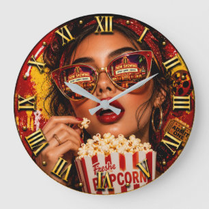 Reloj Redondo Grande Movie Night Popcorn Fashion Woman Portrait