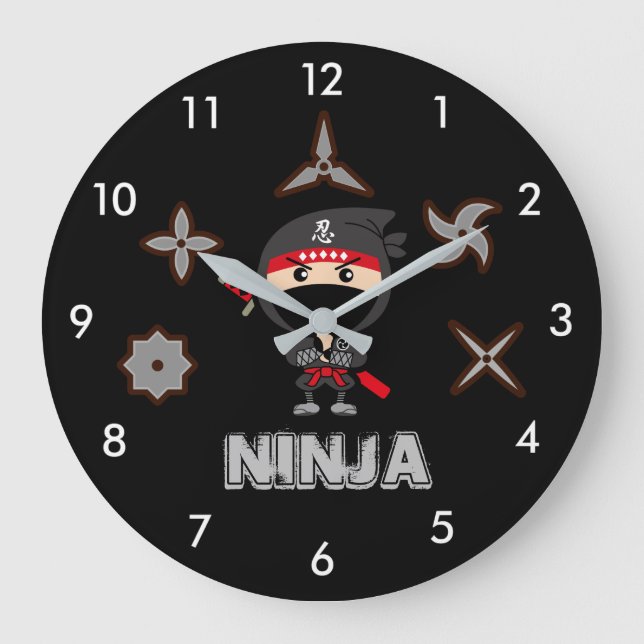 Reloj Redondo Grande Muchacho negro de Ninja (Anverso)
